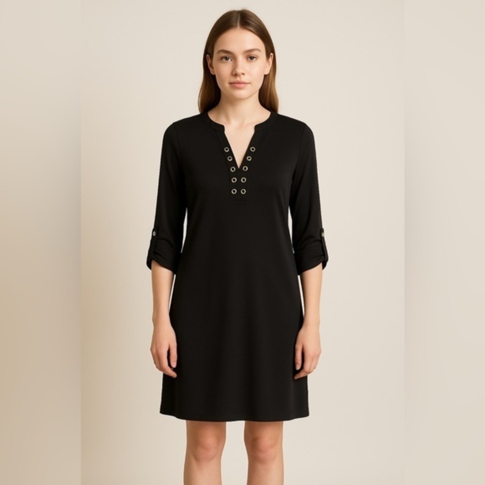Michael Michael Kors Black Gold Eyelet Lace Up Dress GUC M #1110